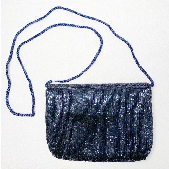 VINTAGE LA REGALE Navy Beaded Evening Bag - Picture 2 of 5